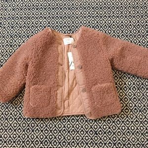 NWT Zara Toddler Girls pink dusty rose sherpa jacket